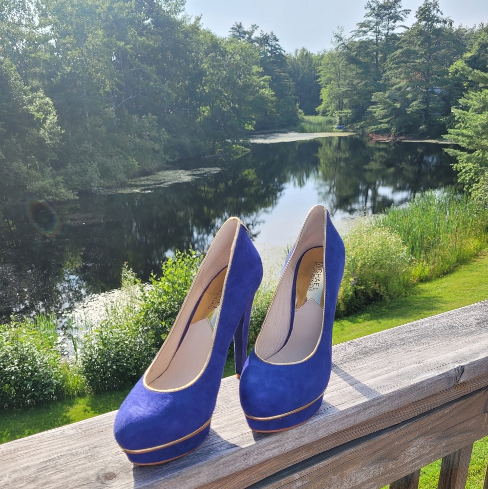 Blue and Gold Michael Kors High Heels NEVER WORN